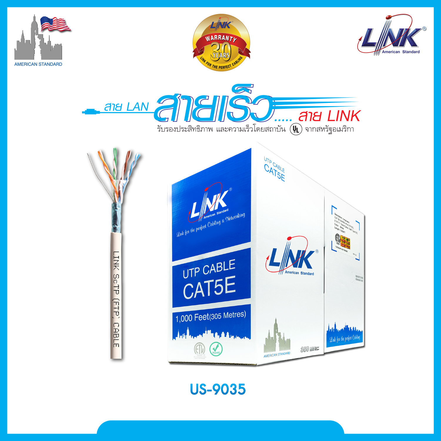 CAT 5E F/UTP Enhanced CABLE (350 MHz), CMR, UL White 305 M./Reelex